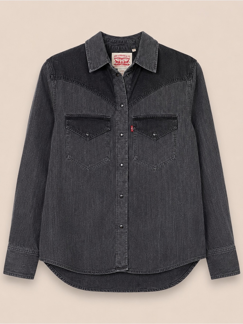 Levi’s Black Gray Denim Western Pearl Snap Shirt Women’s XS